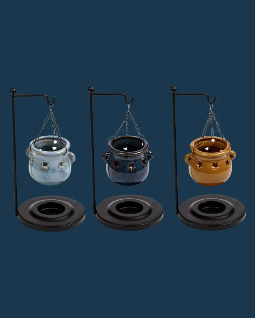 Bruleur à fondant parfumé - chaudron étoilé suspendu (Bleu clair émaillé)