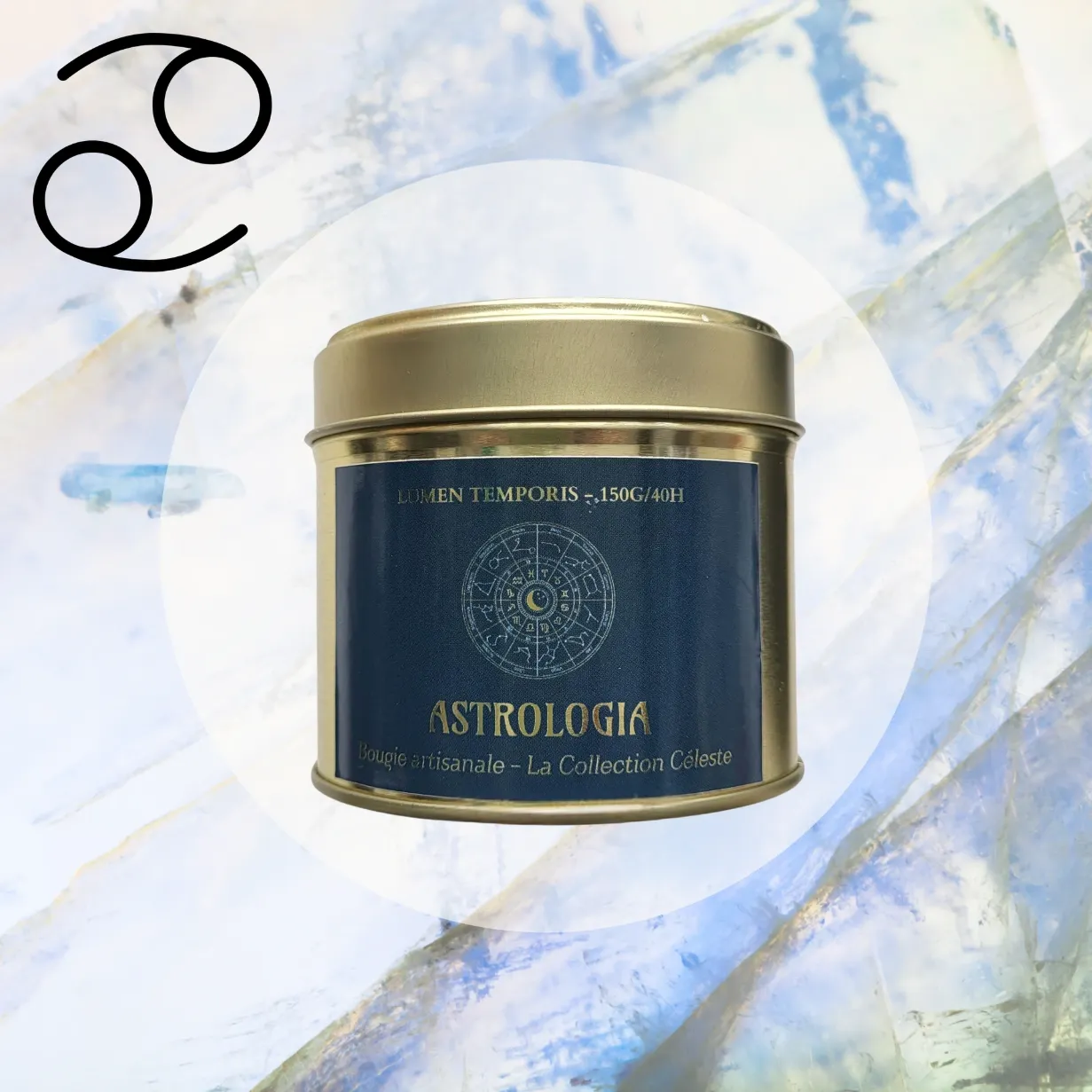 Bougie Astrologique Cancer – Pierre de Lune • Douceur, Intuition & Apaisement