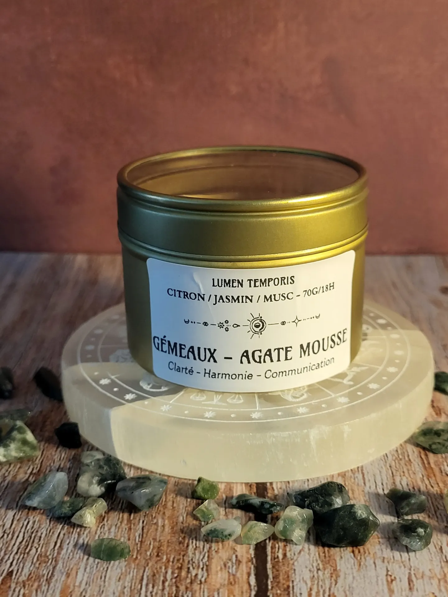 Bougie Astrologie - Gémeaux - Agate Mousse • Clarté & Harmonie