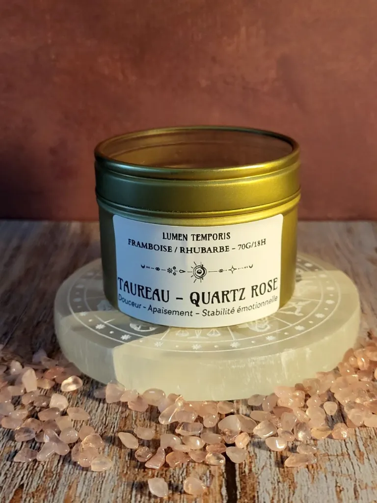 Bougie Astrologie Taureau - Quartz Rose • Douceur & Harmonie (70 grammes / ~18 heures de combustion)