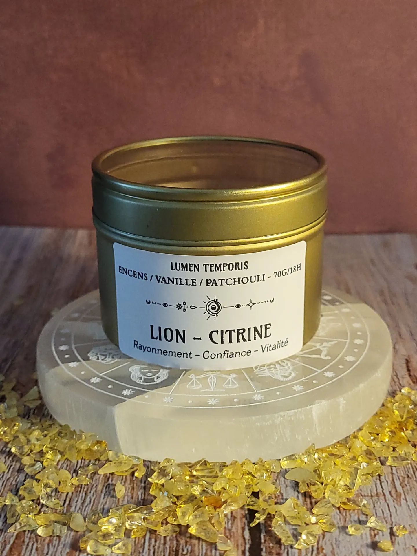 Bougie Astrologique Lion – Citrine • Rayonnement, Confiance & Vitalité