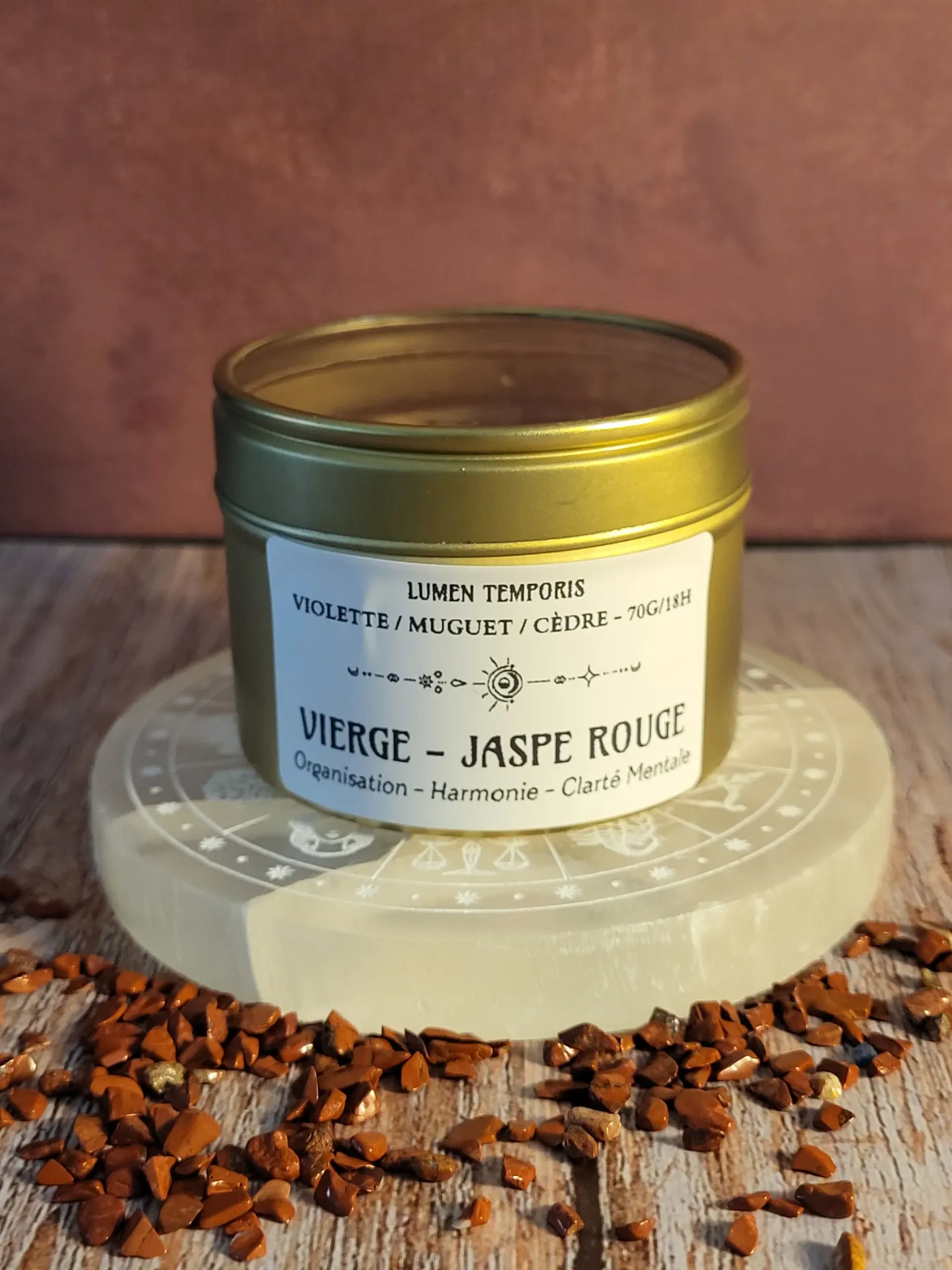Bougie Astrologique Vierge – Jaspe Rouge • Organisation, Sagesse & Harmonie