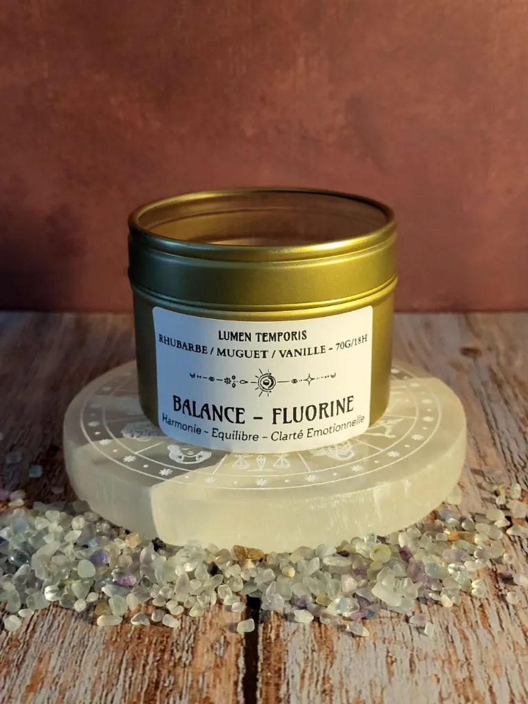 Bougie Astrologique Balance – Fluorine Multicolore • Harmonie, Clarté & Équilibre (70 grammes / ~18 heures de combustion)