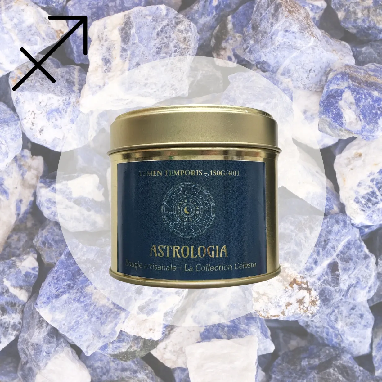 Bougie Astrologique Sagittaire – Sodalite • Vision, Expansion & Liberté (70 grammes / ~18 heures de combustion)