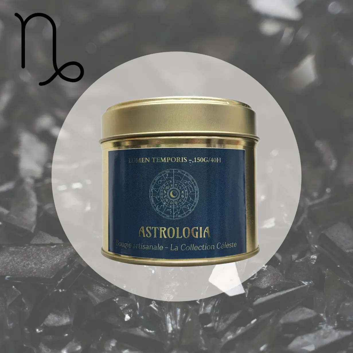Bougie Astrologique Capricorne – Obsidienne Noire • Stabilité, Force & Ambition