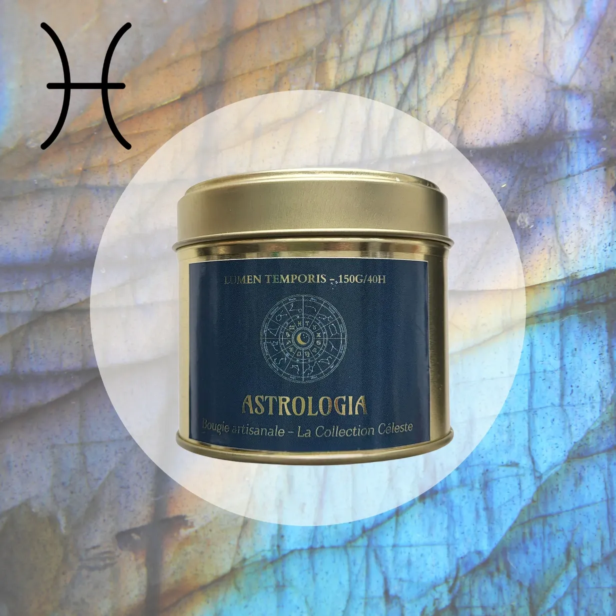 Bougie Astrologique Poissons – Labradorite • Sensibilité, Intuition & Rêverie