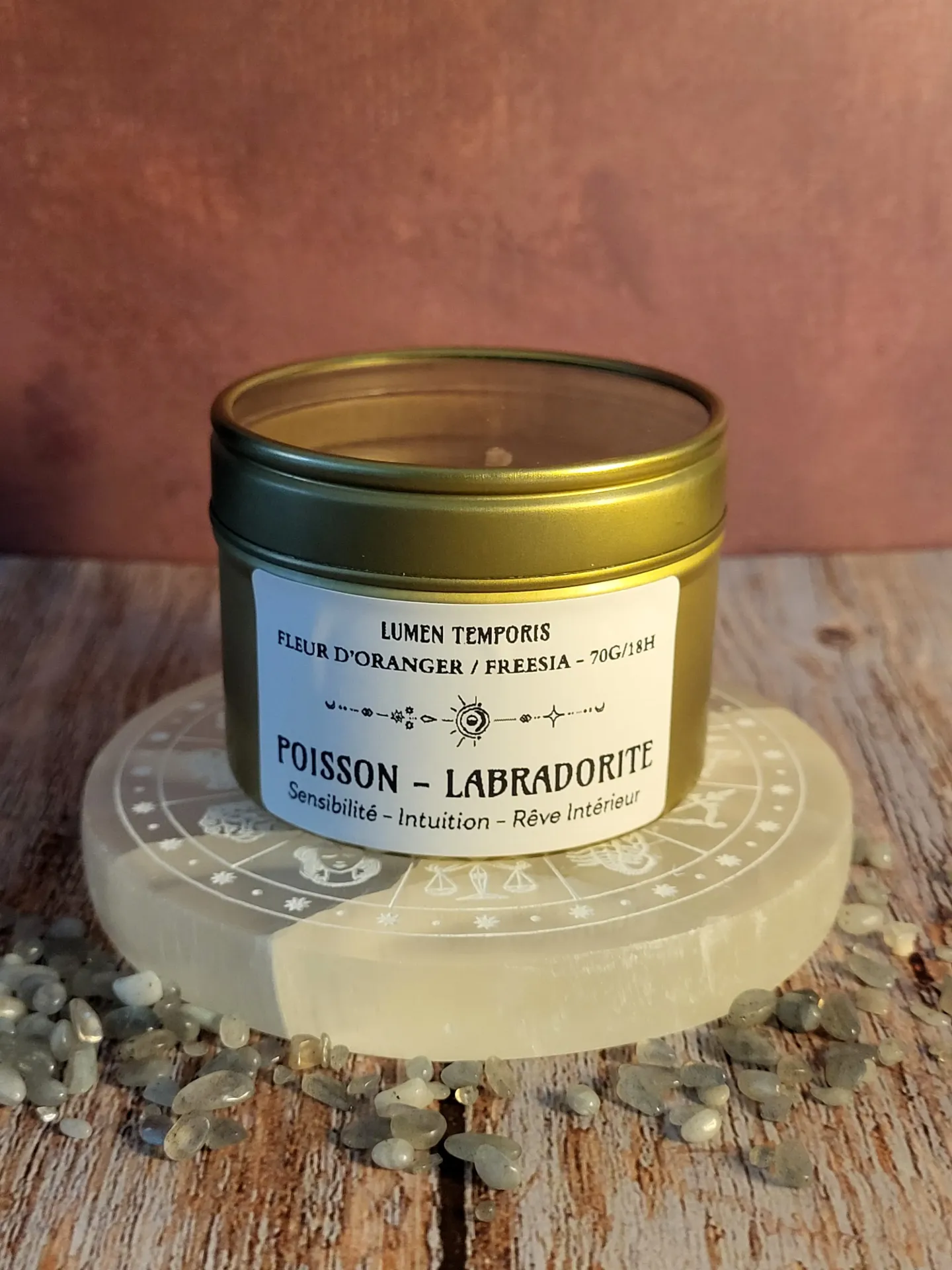 Bougie Astrologique Poissons – Labradorite • Sensibilité, Intuition & Rêverie