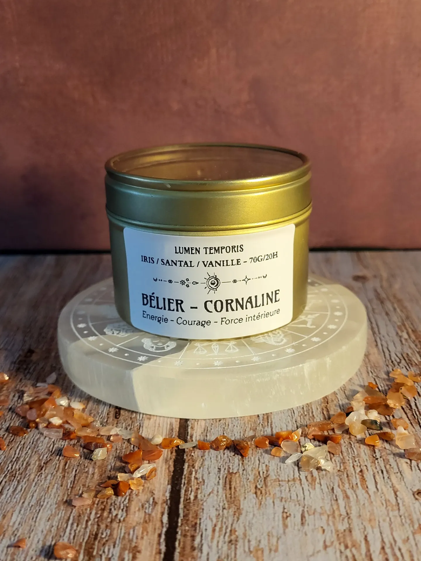 Bougie Astrologique Bélier – Cornaline • Énergie, Courage & Force intérieure