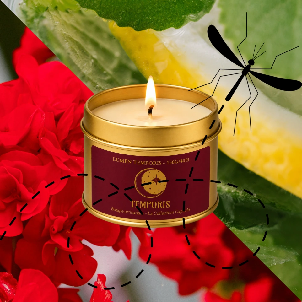 Géranium-Citronnelle - Bougie Parfumée Anti Moustique (70 grammes / ~18 heures de combustion)