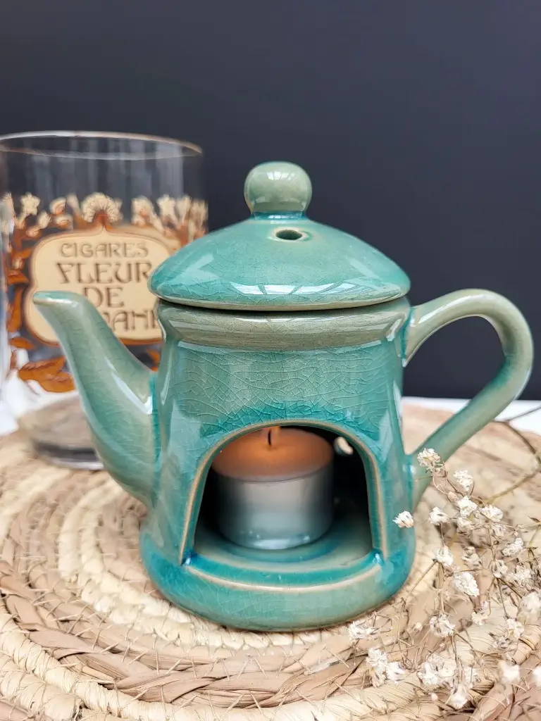 Brûleur à fondant parfumé – théière en céramique émeraude
