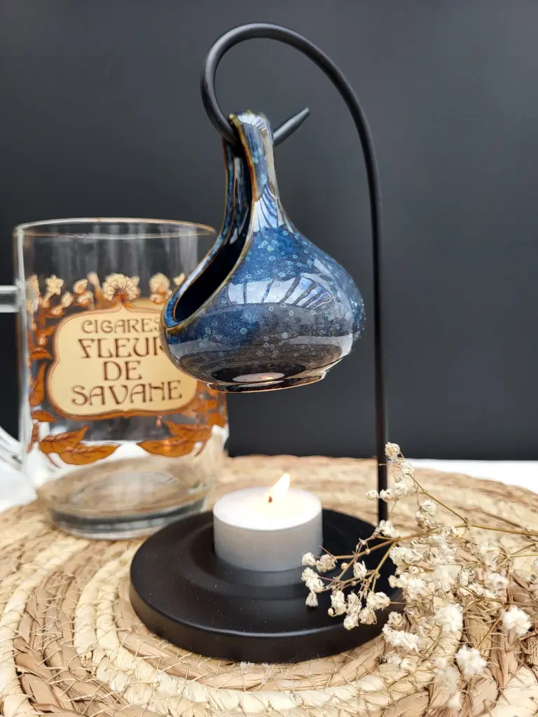Bruleur à fondant parfumé - goutte suspendue bleu émaillé